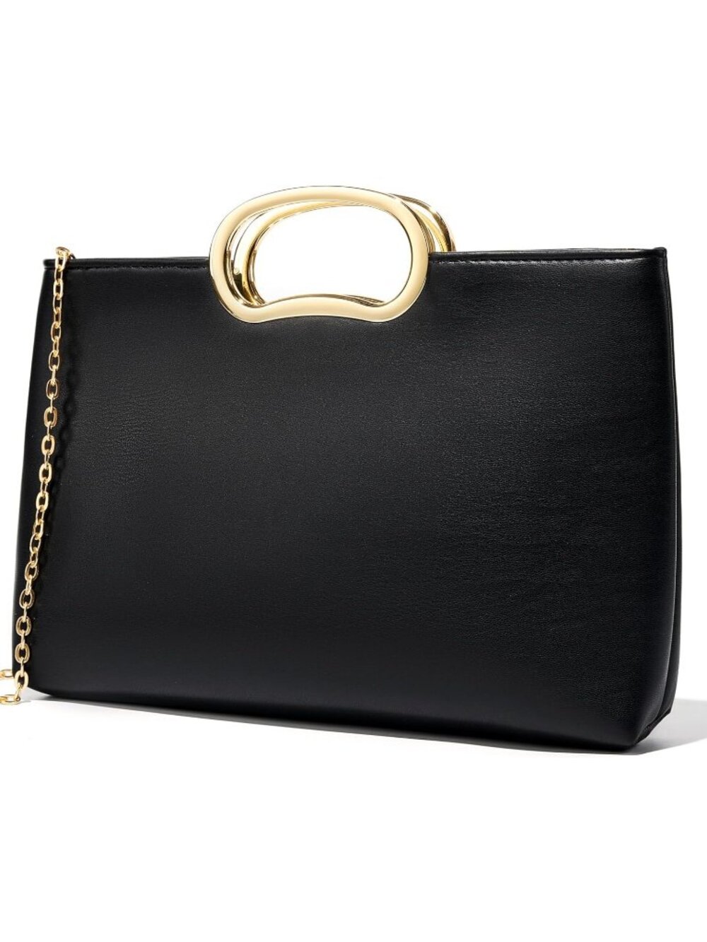 👜Women's Black Faux Leather Clutch Purse with Metal Handle Chain Crossbody Bag